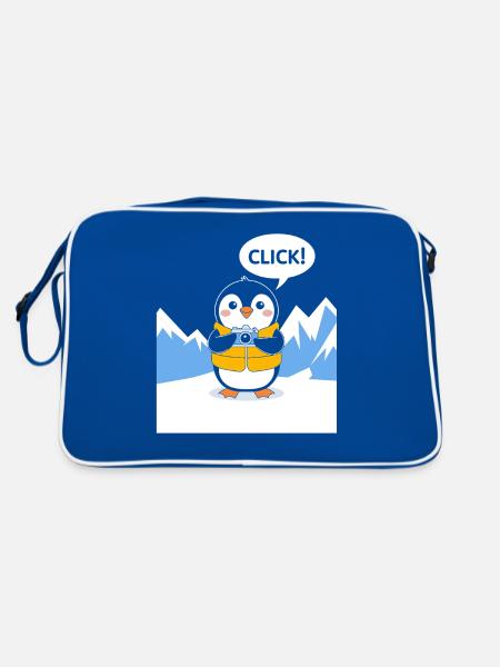 Funny Penguin Photographer Click Moment - Retro Bag - blue/white - Back