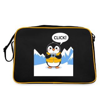 Funny Penguin Photographer Click Moment - Retro Bag - black/gold - Back