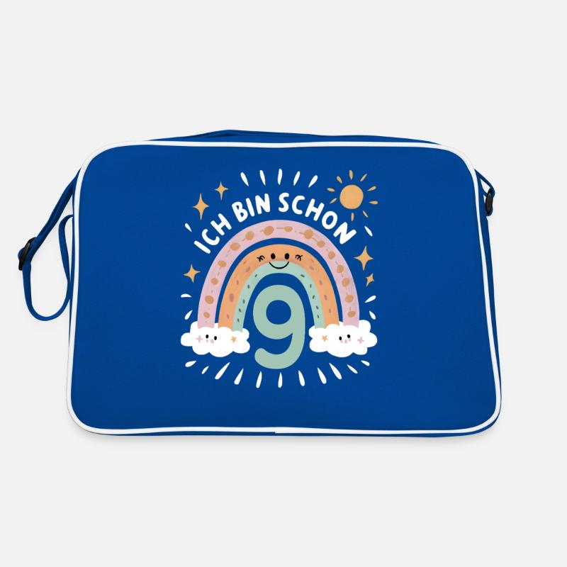 9. Geburtstag Geburtstagsshirt Regenbogen Wolke Retro Tasche
