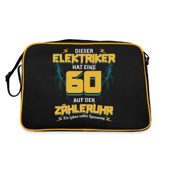 60 On The Meter Clock Electrician's Birthday - Retro Bag - black/gold - Back