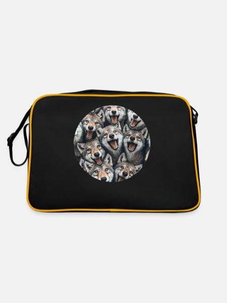 Wolf - Retro Tasche - Schwarz/Gold - Hinten