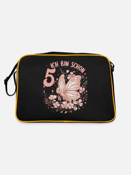 5th Birthday Butterfly Children's Birthday Party - Retro Bag - black/gold - Back