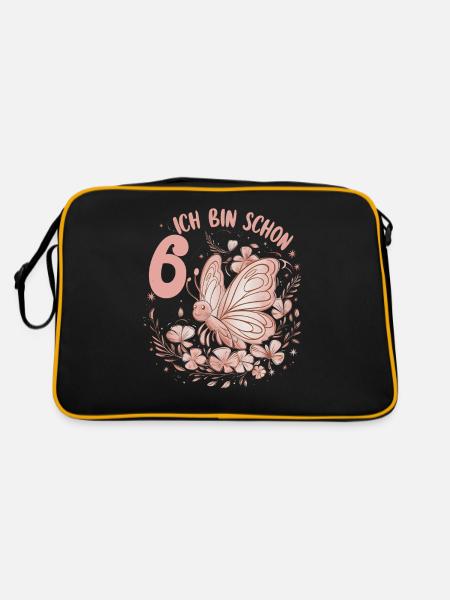 6ème anniversaire papillon fête d’anniversaire des enfants - Sac Retro - noir/or - Dos