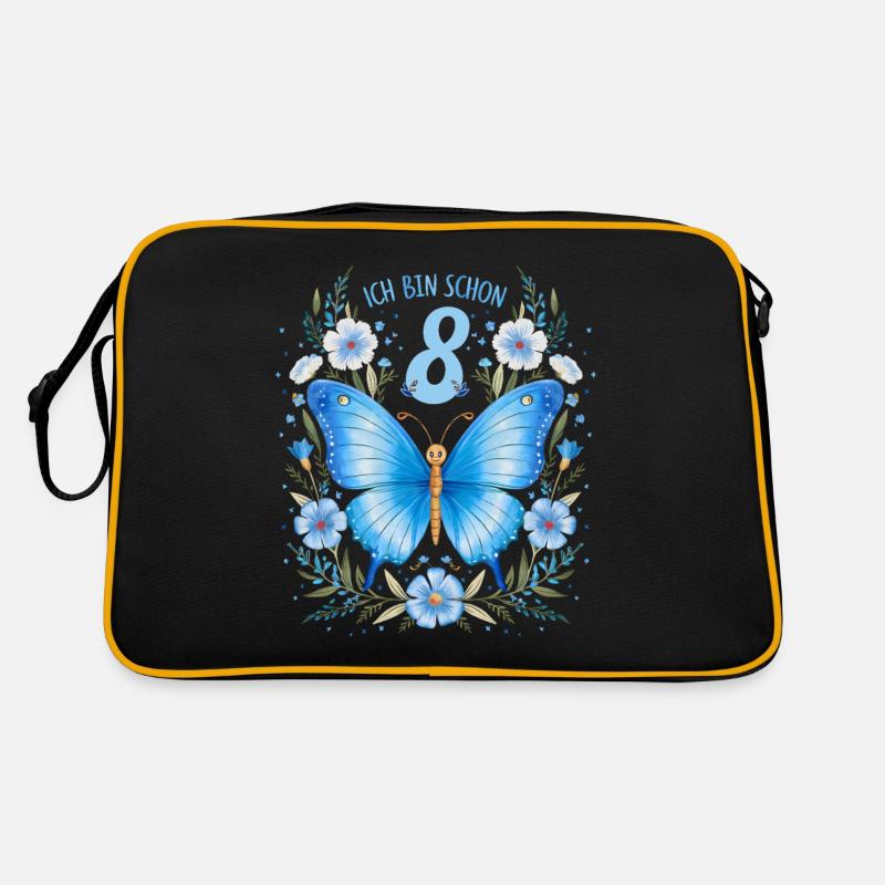 8. Geburtstag Schmetterling Kindergeburtstag - Retro Tasche - Schwarz/Gold