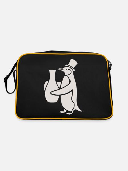 Penguin with Hat and Ceramic Vase Masterpiece - Retro Bag - black/gold - Back