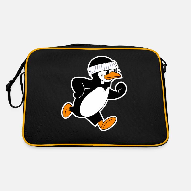 Lustiger Laufender Pinguin Mit Stirnband - Retro Tasche - Schwarz/Gold