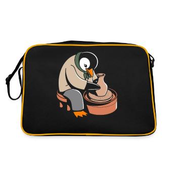 Pinguin Töpferei Kunsthandwerk Leidenschaft - Retro Tasche - Schwarz/Gold - Hinten