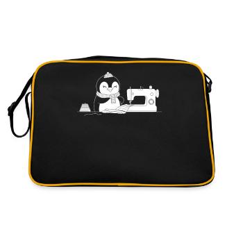 Cute penguin sewing with love - Retro Bag - black/gold - Back