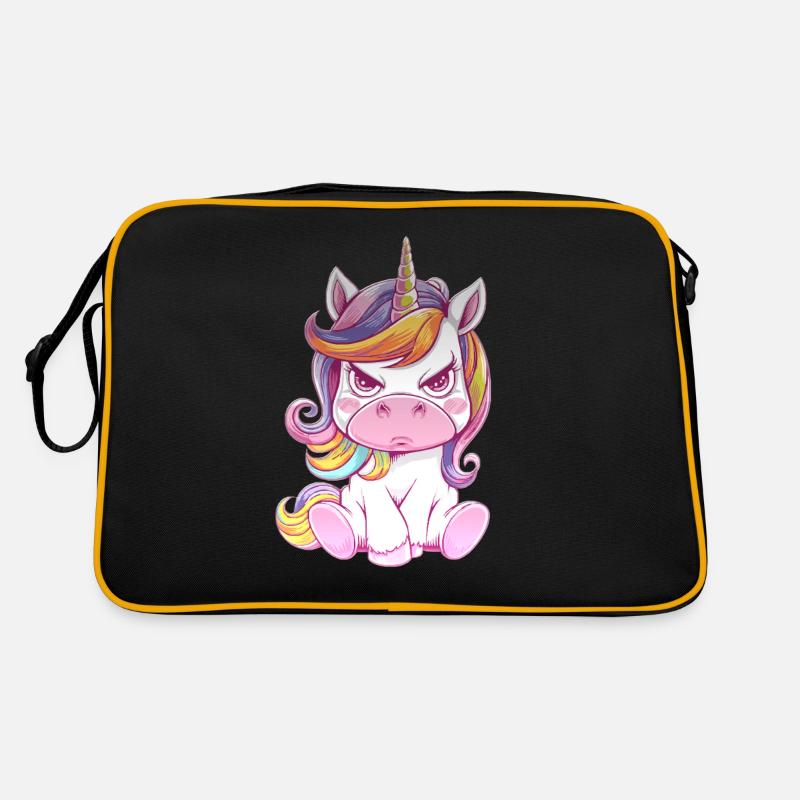 Verärgertes Einhorn Mit Regenbogenmähne Retro Tasche