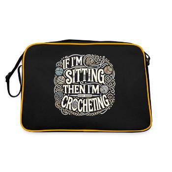 Wenn ich sitze, dann häkle ich - Retro Tasche - Schwarz/Gold - Hinten