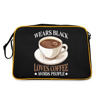 Wears Black Loves Coffee Avoids People - Retro Tasche - Schwarz/Gold - Hinten