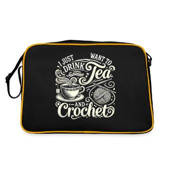 Ich will nur Tee trinken und häkeln - Retro Tasche - Schwarz/Gold - Hinten
