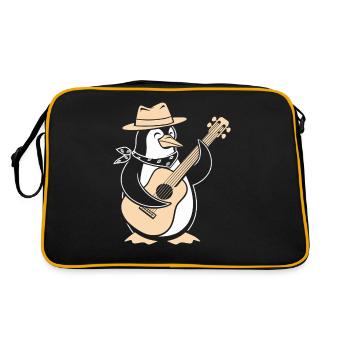 Lustiger Pinguin Mit Gitarre Und Hut Für Musikfans - Retro Tasche - Schwarz/Gold - Hinten