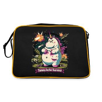 Funny Unicorn Meme Stomach Ache - Retro Bag - black/gold - Back