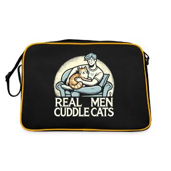Echte Männer kuscheln mit Katzen - Retro Tasche - Schwarz/Gold - Hinten