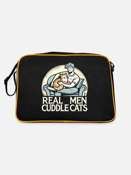 Echte Männer kuscheln mit Katzen - Retro Tasche - Schwarz/Gold - Hinten