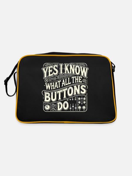 Ja, ich weiß, was die Knöpfe bedeuten - Retro Tasche - Schwarz/Gold - Hinten