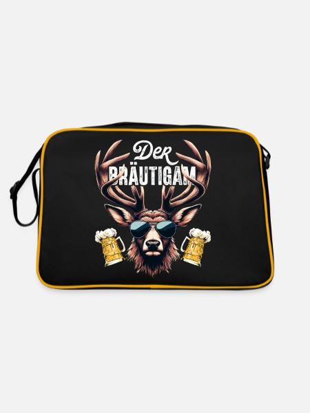 Bräutigam T-Shirt JGA Männer Junggesellenabschied - Retro Tasche - Schwarz/Gold - Hinten