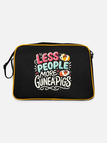 Weniger Menschen, mehr Meerschweinchen - Retro Tasche - Schwarz/Gold - Hinten