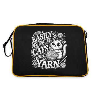 Leicht ablenkbar durch Katzen und Garn - Retro Tasche - Schwarz/Gold - Hinten
