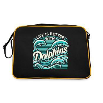 Das Leben ist besser mit Delfinen - Retro Tasche - Schwarz/Gold - Hinten