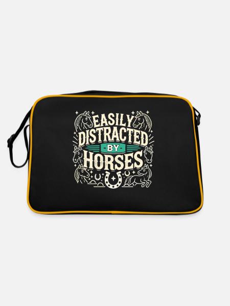 Leicht von Pferden abzulenken - Retro Tasche - Schwarz/Gold - Hinten