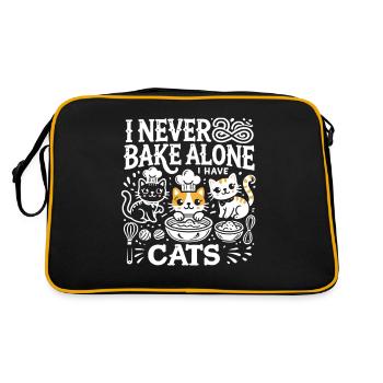 Ich backe nie allein, ich habe Katzen - Retro Tasche - Schwarz/Gold - Hinten