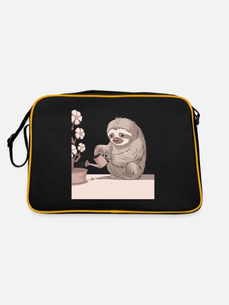 Gemütlicher Pflanzenliebhaber Faultier mit - Retro Tasche - Schwarz/Gold - Hinten
