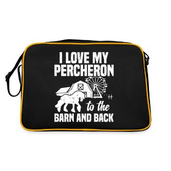 Ich Liebe Meinen Percheron An Die Scheune Und - Retro Tasche - Schwarz/Gold - Hinten
