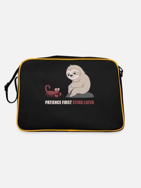 Scorpio Zodiac Sign Sloth Patience First - Retro Bag - black/gold - Back