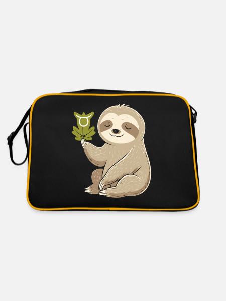 Cozy bull zodiac sloth with leaf - Retro Bag - black/gold - Back