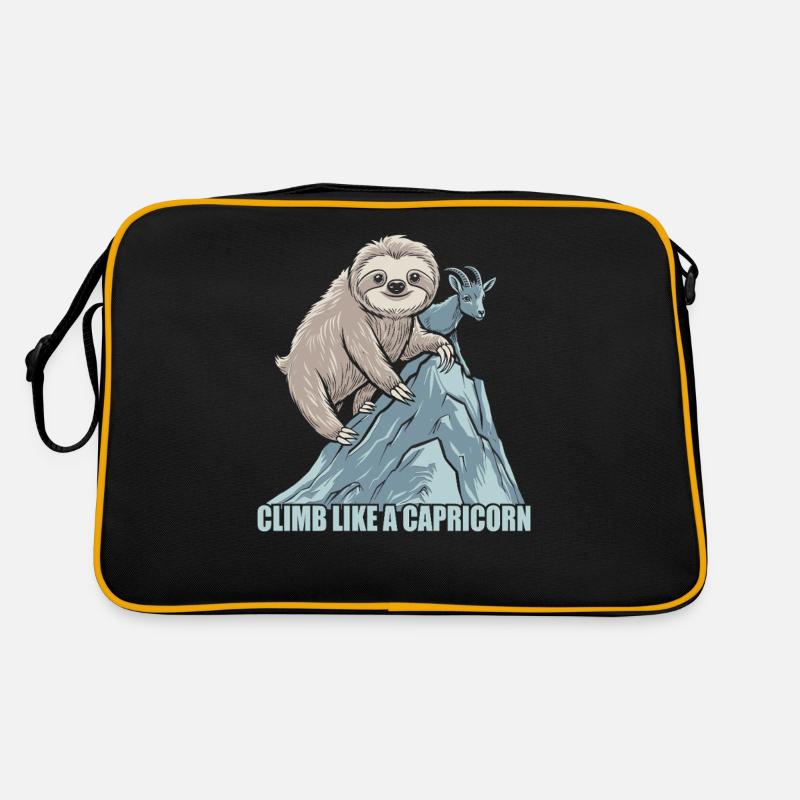 Climb Like a Capricorn: Sloth Motivation - Retro Bag - black/gold