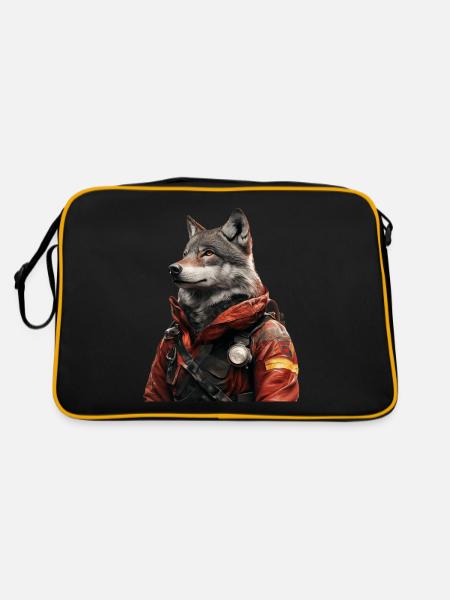 Wolf - Retro Tasche - Schwarz/Gold - Hinten