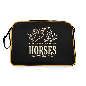 Das Leben ist besser mit Pferden - Retro Tasche - Schwarz/Gold - Hinten