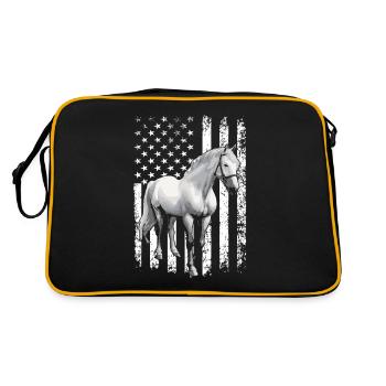 Ich Liebe Meinen Percheron An Die Scheune Und - Retro Tasche - Schwarz/Gold - Hinten
