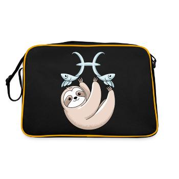 Pisces Zodiac Sign Sloth with Two Pisces - Retro Bag - black/gold - Back