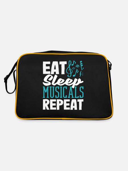 Musical Liebhaber: Iss Schlaf Musicals Wiederholen - Retro Tasche - Schwarz/Gold - Hinten
