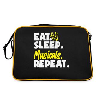 Musical Liebhaber: Eat Sleep Musicals Repeat - Retro Tasche - Schwarz/Gold - Hinten