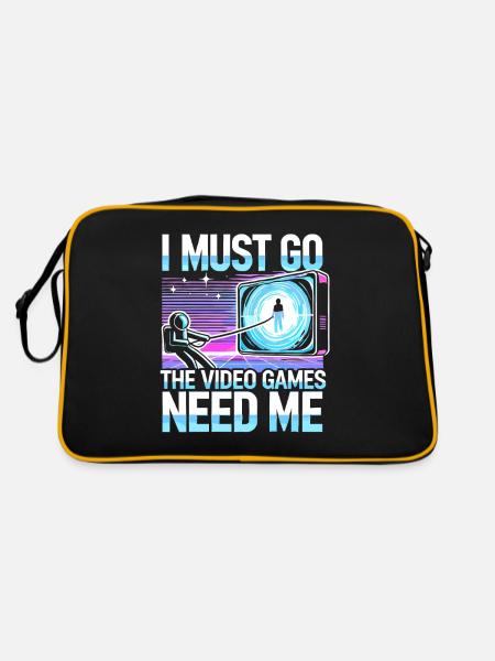 Ich muss gehen Die Videospiele brauchen mich - Retro Tasche - Schwarz/Gold - Hinten