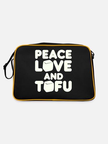 Frieden Liebe Und Tofu Vegan Vegetarisch - Retro Tasche - Schwarz/Gold - Hinten