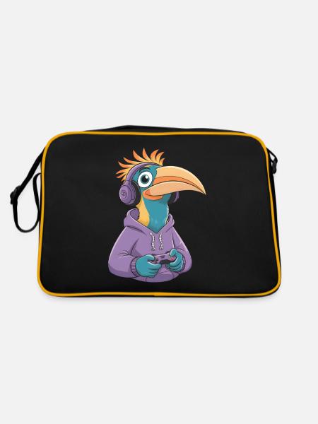 Nashornvogel - Retro Tasche - Schwarz/Gold - Hinten
