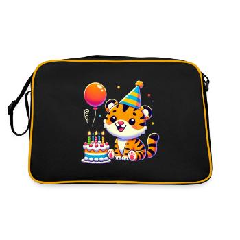 Tiger Kid Celebrating Birthday - Retro Tasche - Schwarz/Gold - Hinten