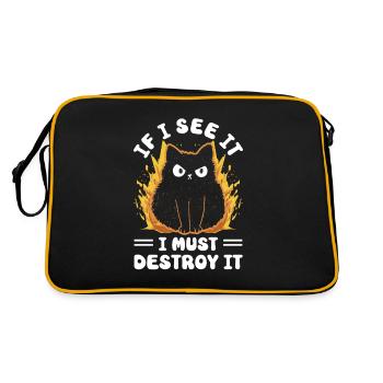 Cat Fat Fat Cat Humor Meme - Retro Bag - black/gold - Back