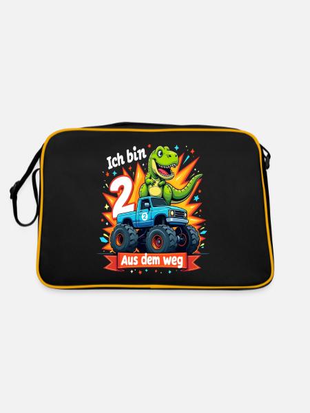 Dinosaur 2nd Birthday Monster Truck - Retro Bag - black/gold - Back
