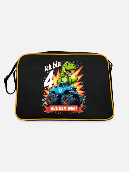 Dinosaur 4th Birthday Monster Truck - Retro Bag - black/gold - Back
