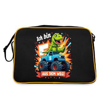 Dinosaurier 5. Geburtstag Monstertruck - Retro Tasche - Schwarz/Gold - Hinten