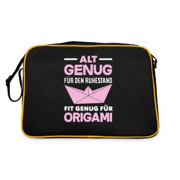 Alt Genug Für Ruhestand Fit Genug Für Origami - Retro Tasche - Schwarz/Gold - Hinten