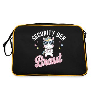 Security der Braut Einhorn JGA Gruppen Shirt - Retro Tasche - Schwarz/Gold - Hinten