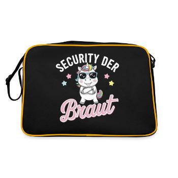 Security der Braut Einhorn JGA Gruppen Shirt - Retro Tasche - Schwarz/Gold - Hinten
