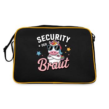 Security der Braut Einhorn JGA Gruppen Shirt - Retro Tasche - Schwarz/Gold - Hinten